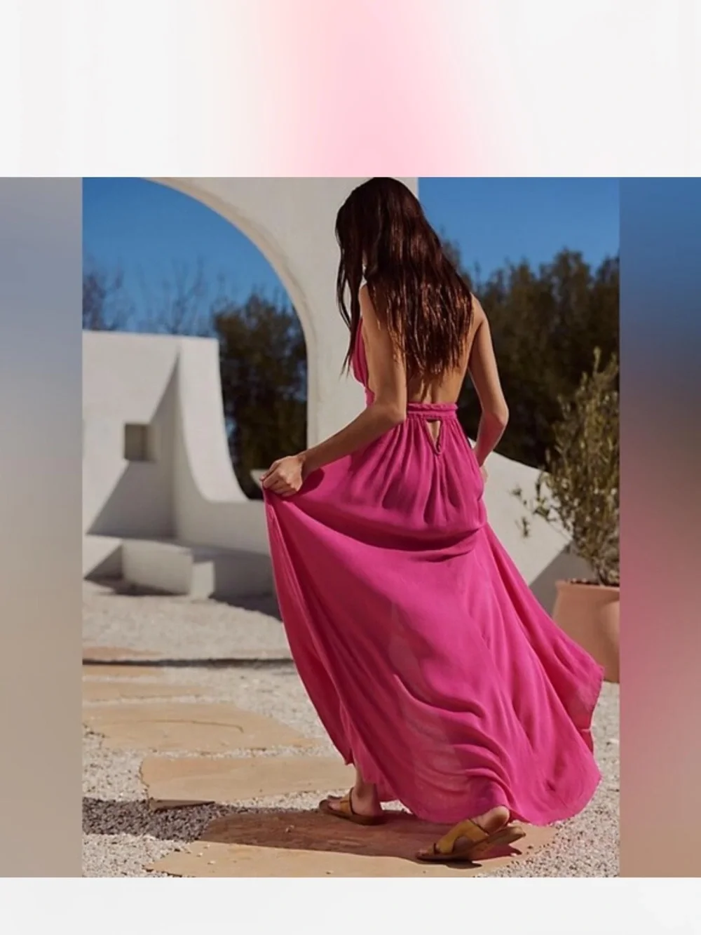 Free People look into the sun  Orange  Backless Halter Maxi Dress size small - Picture 2 of 9